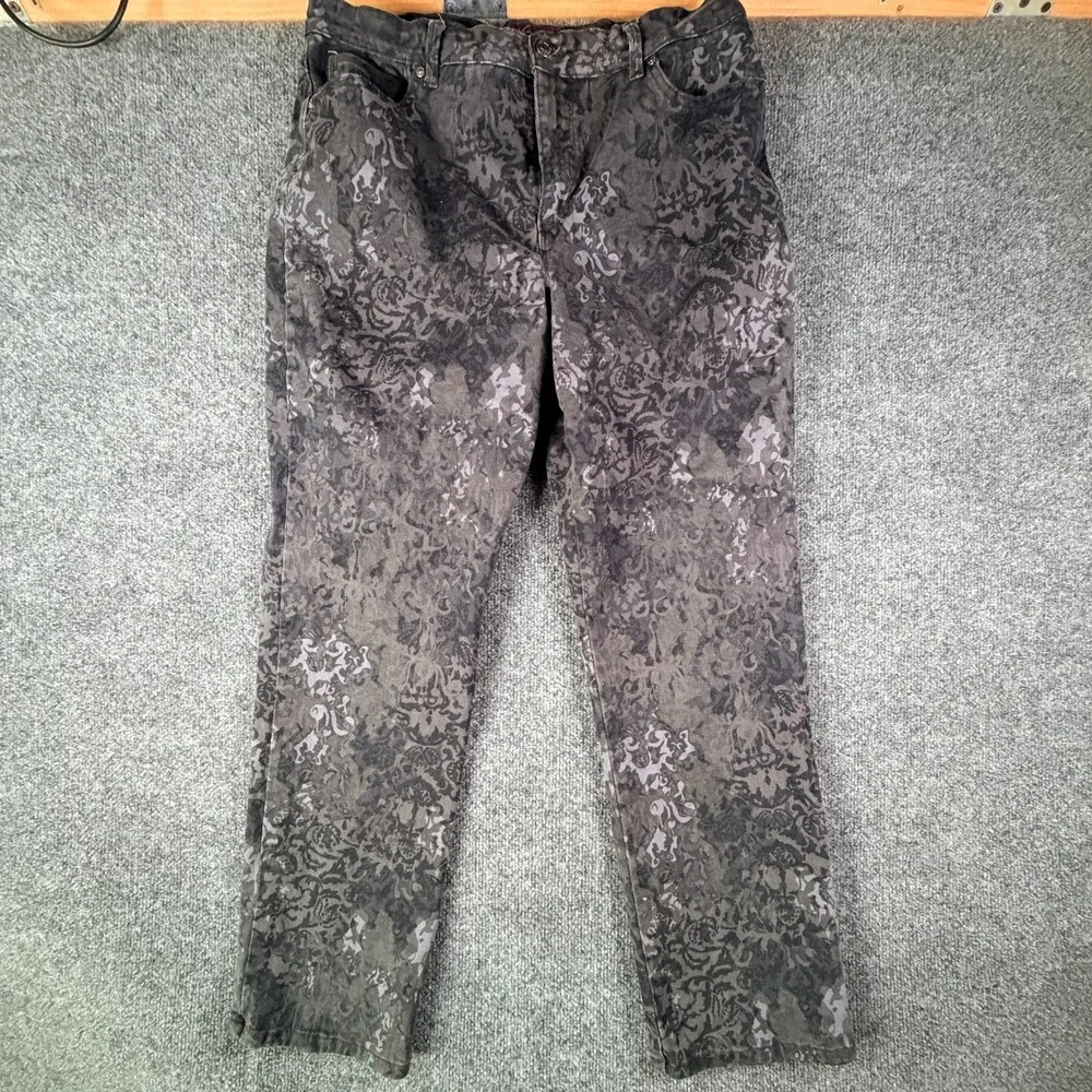 Gloria Vanderbilt Amanda Straight Leg Jeans Women 12 29x34 Gray Damask High Rise